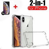 2-in-1 Massuzi iPhone Xs Max - Shockproof Hoesje Case Transparant (1 stuk) + Gratis Glass Screenprotector (1 stuk) - Tempered Glass Screenprotector met Siliconen Backcover Case