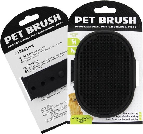Kattenborstel - Hondenborstel - Vacht verzorgingsborstel hond en kat - siliconen haarborstel - flexibele massage borstel - haar– en klittenkam - Zwart