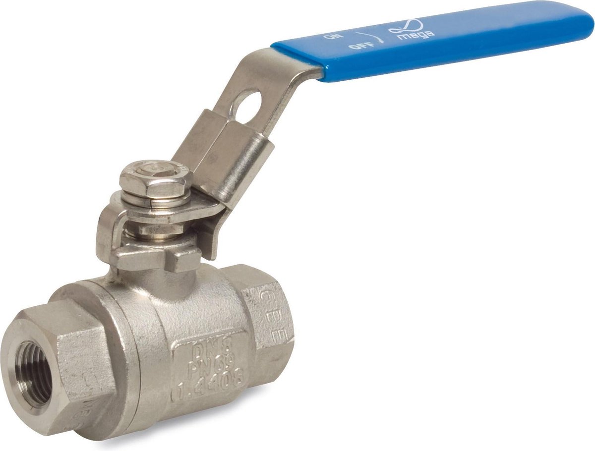 Mega 2-delige kogelkraan RVS 316 1 1/4" binnendraad 64bar
