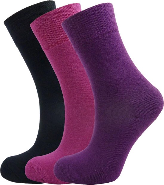 Bamboe sokken 3 paar - zwart - paars - roze - Maat 35 - 37