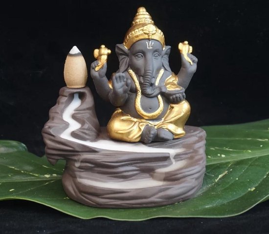 Brûle-encens / porte-encens à refoulement statue de Ganesha cascade 10.5 X10.5X7CM BRUN OR