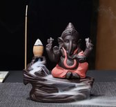 Backflow wierook brander / houder waterval Ganesha beeld 10.5X10.5X7CM BRUIN RODE