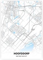 Hoofddorp plattegrond - A2 poster - Zwart blauwe stijl