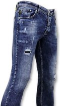 Spijkerbroek met Verfspatten - Skinny Fit Jeans - A35A - Blauw
