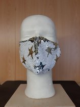 Glitter Mondmasker Zilver met Gouden sterren