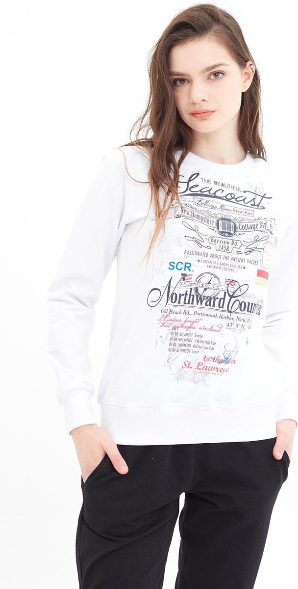 SCR. Kifa - Dames Sweater - Trui met ronde hals - Wit - Maat S