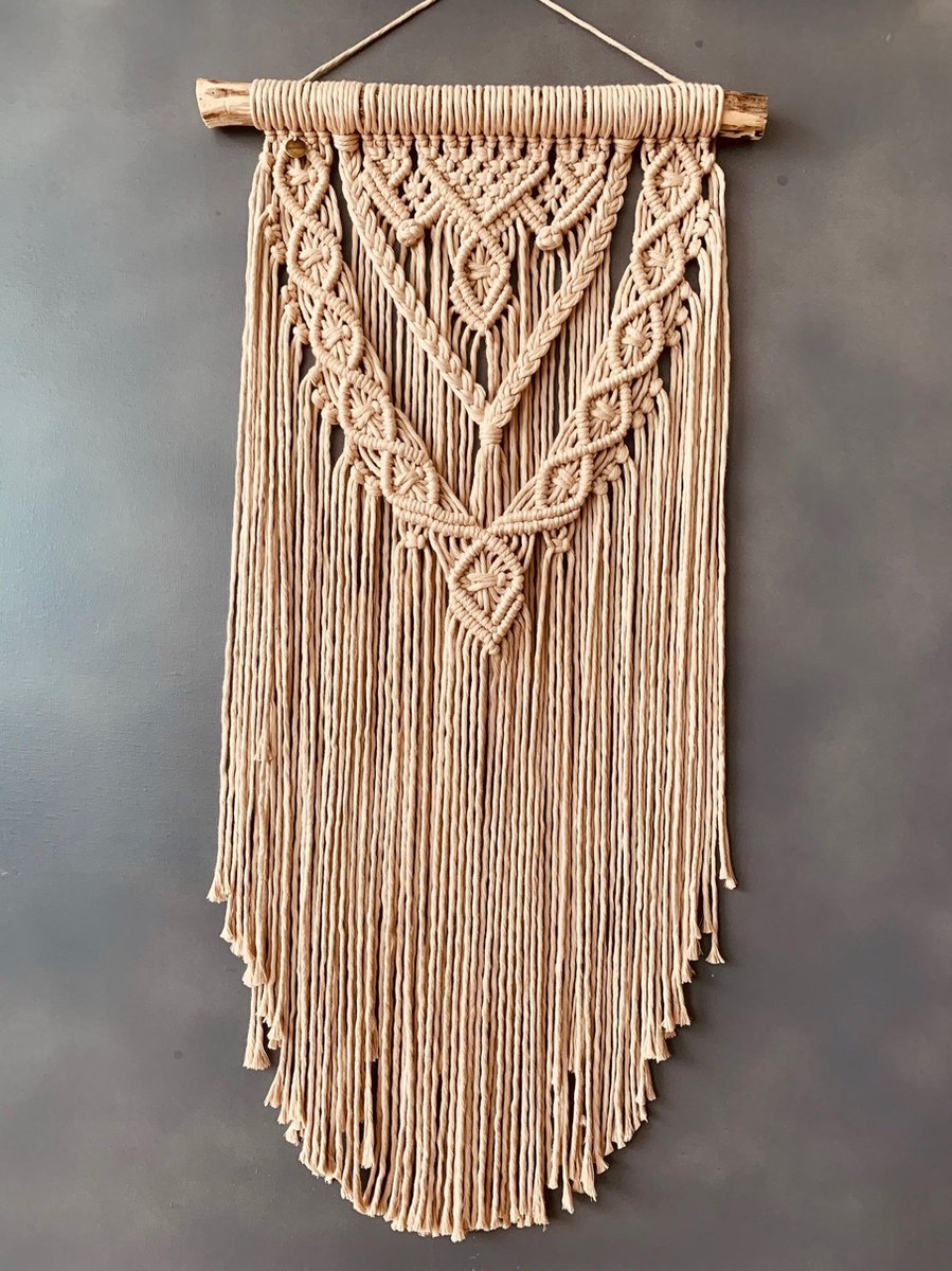 Muurdecoratie - macrame - macramé - 121 - Beige - handgemaakt - knopen - touw - wanddecoratie, wandkleed