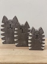 Woodart set van houten poesjes 8,10,12 cm Taupe grijs poes kat set