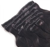 Clip in extensions human hair straight kleur 1 zwart 18"45cm