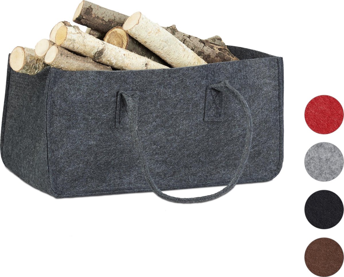 houtmand vilt - opvouwbaar - 25 x 25 x 50 cm - opbergmand - antraciet