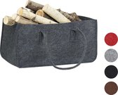 corbeille en bois feutre relaxdays - sac bois de chauffage - sac de transport - sac feutre - souple - panier de rangement anthracite