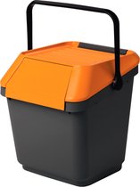 Afvalemmer stapelbaar 35 liter grijs met oranje deksel | Handvat | EasyMax