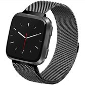 Milanees Bandje Zwart voor Fitbit Versa (Lite)  - Magneetsluiting – Milanese RVS Armband Black - Large