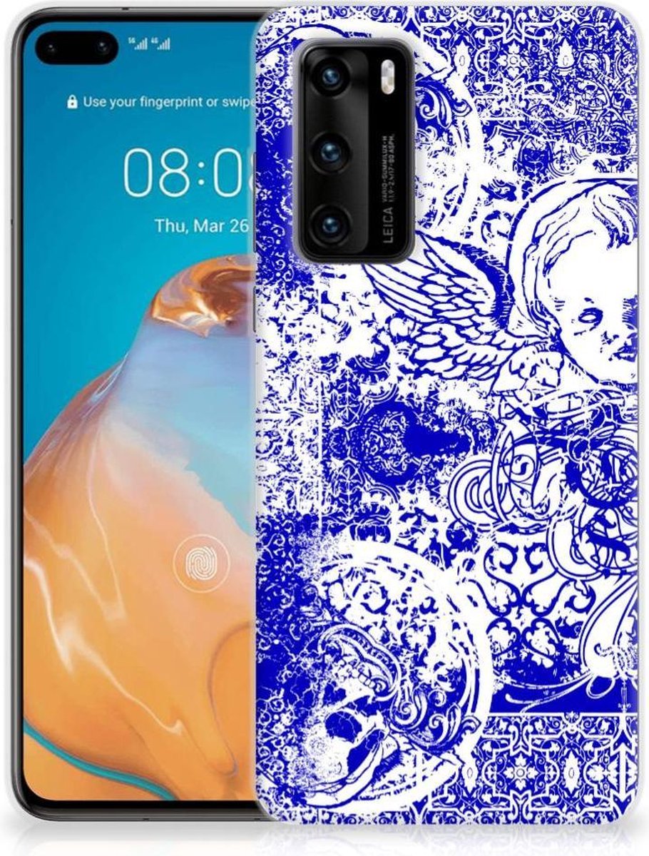 Back Cover voor Silicone Back Case Huawei P40 Angel Skull Blauw