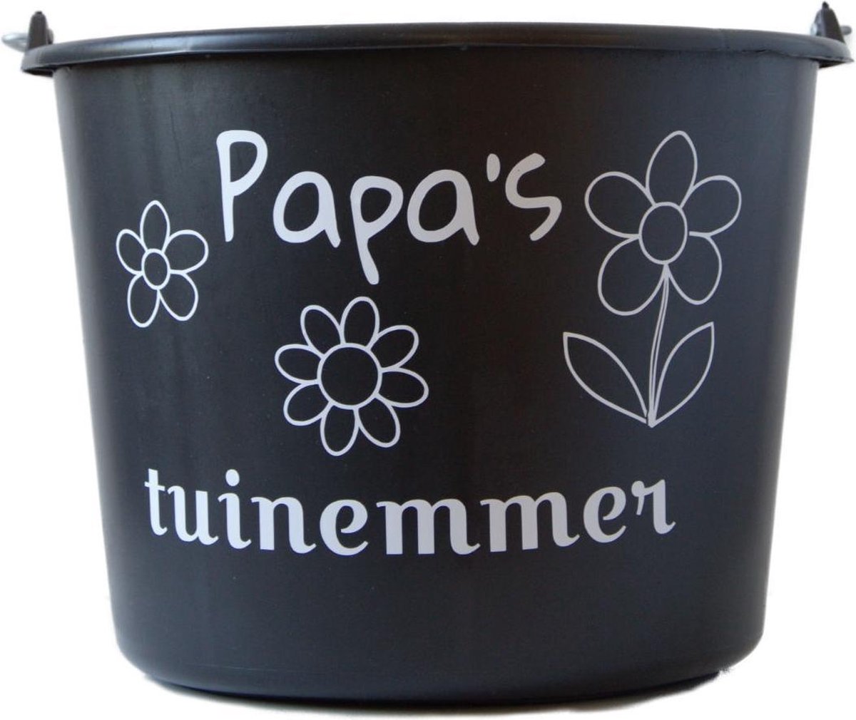 Goedkoopste Cadeau emmer – 12 liter – zwart – met tekst Papas tuinemmer