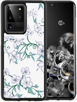 Foto hoesje Geschikt voor Samsung Galaxy S20 Ultra Telefoonhoesje met Zwarte rand Blossom White