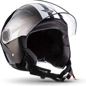 MOTO U53 Jethelm scooterhelm, motorhelm, Racing zwart. M, hoofdomtrek 57-58cm