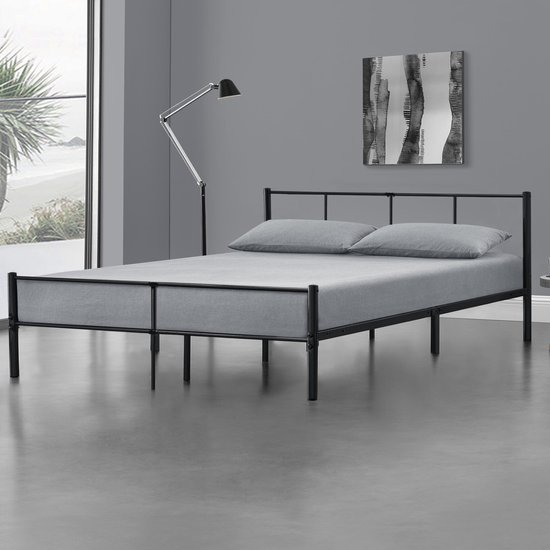 Lit en acier Laos cadre de lit avec sommier noir 180x200 cm