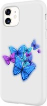 Apple Iphone 11 siliconen vlinder hoesje - Wit - Gekleurde vlinders