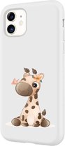 Apple Iphone 11 siliconen giraffe hoesje - Wit - Schattig girafje