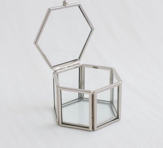 Glazen Ringdoosje Hexagon Zilver (8x7x5cm) House Of Gia | bol.com