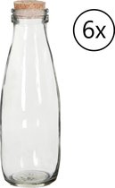 6x Melkfles Glas - Glazen Fles met Kurk - Ø7 x H21 cm - 500ml