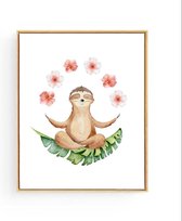 Postercity - Design Canvas Poster Yoga Luiaard Namaste / Kinderkamer / Dieren Poster / Babykamer - Kinderposter / Babyshower Cadeau / Muurdecoratie / 50 x 40cm