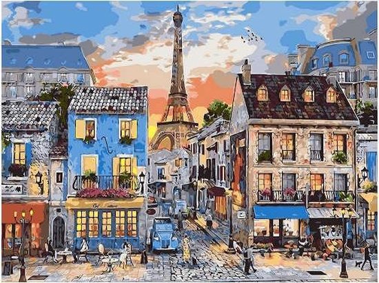 Schilderen op nummer Straat aan de Eiffeltoren - Schilderen op nummer
