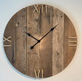 Wandklok - 50 cm - handgemaakt - handmade - romeinse cijfers - hout - stil uurwerk - landelijk - touw