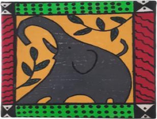 Jacqui's Arts & Designs - African design - handbeschilderd tegel - hand- beschilderd op stof - keramische tegel - kleurrijk - Afrikaans geïnspireerd - kinderkamer - olifant