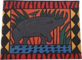 Jacqui's Arts & Designs - handbeschilderd tegel - handbeschilderd op stof - kleurrijk - oranje - rood -  keramische tegel -  kinderkamer - neushoorn - Afrikaans geïnspireerd