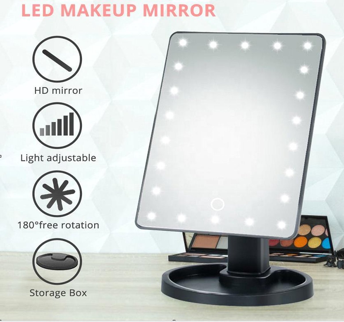 Make up spiegel met verlichting |22 voudige verlichting | USB en batterij - Merkloos