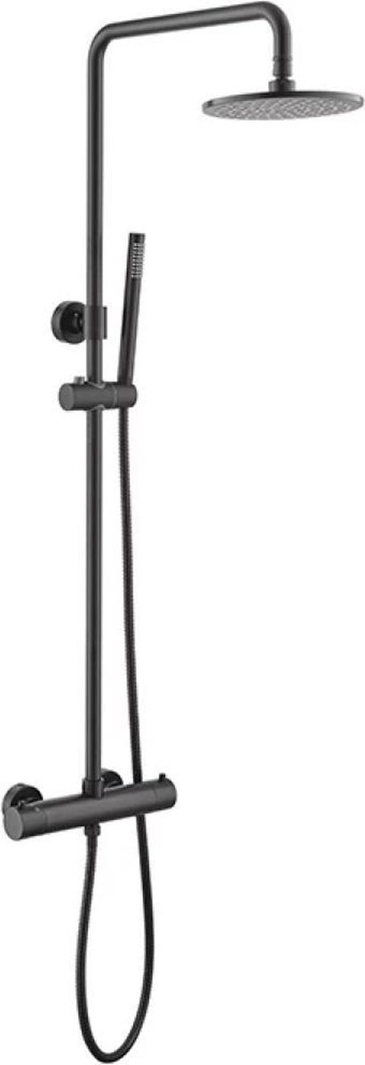 Blackline TS Premium zwarte regendoucheset -Opbouw -20 cm- Met thermostaat- Stortdouche