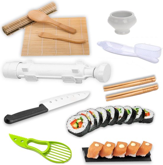 schreeuw Tether toegang 14 Delige Sushi Maker Set met Bazooka - Gratis Sausbakje en Chopsticks -  Zelf Sushi... | bol.com