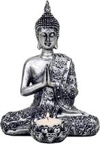 Boeddha met kaarshouder zilverkleurig - 20.5 - Polyresin - M