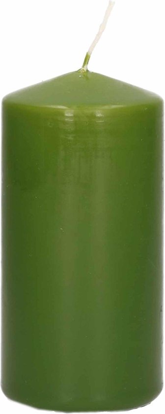 1x Olijfgroene cilinderkaarsen/stompkaarsen 5 x 10 cm 23 branduren - Geurloze kaarsen olijf groen - Woondecoraties