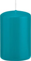1x Turquoise blauwe cilinderkaarsen/stompkaarsen 5 x 8 cm 18 branduren - Geurloze kaarsen turkoois blauw