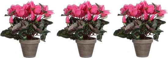 Voordeelset 3x stuks cyclaam kunstplanten met bloemen 30 cm in grijze pot -... | bol.com