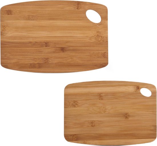 2x Rechthoekige bamboe houten snijplanken met oog 26 en 34 cm - Zeller - Keukenbenodigdheden - Kookbenodigdheden - Snijplanken/serveerplanken - Houten serveerborden - Snijplanken van hout