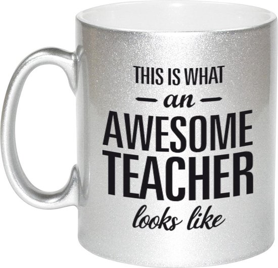 This is what an awesome teacher looks like tekst cadeau zilveren mok / beker - 330 ml - juffen / meester dag kado