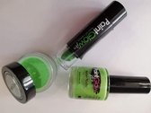 Set fluo neon groene schmink: glitter, nagellak en lippenstift