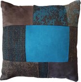 Toetie & Zo Handgemaakt Kussen Squares 9 - Blauw - Bruin - Grijs - Turquoise - Patchwork - 45x45