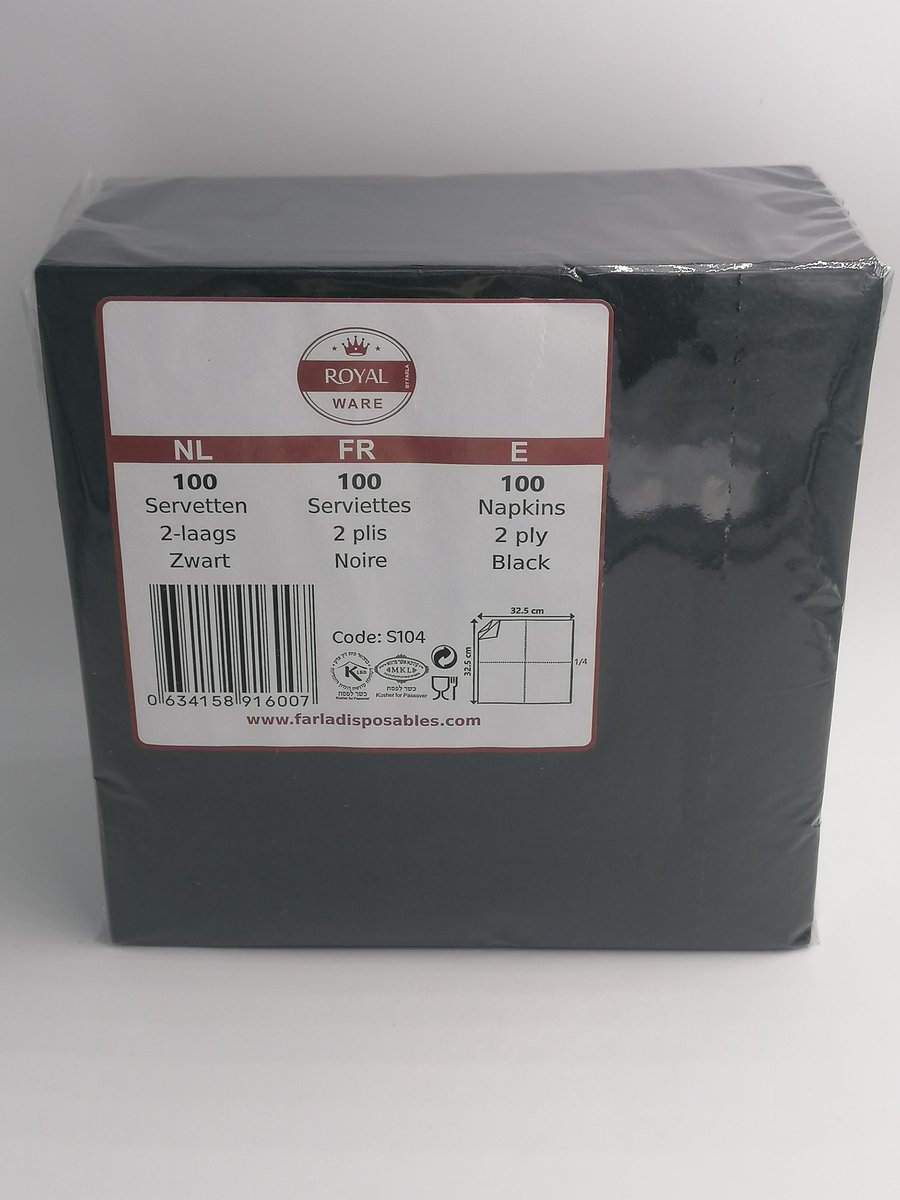 Voordeelpak: Doos met 10x100 zwarte servetten 32.5x 32.5 cm 2 laags