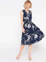 LOLALIZA Midi jurk met bloemenprint - Marine Blauw - Maat S
