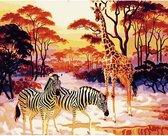 Schilderen op Nummer Safari Zebra Giraffe 40x50 Volwassenen & Kinderen - Kleuren op Nummer - Paint by Number - Hobbypainting.nl®