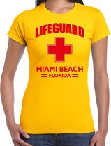 Lifeguard / strandwacht verkleed t-shirt / shirt Lifeguard Miami Beach Florida geel voor dames - Bedrukking aan de voorkant / Reddingsbrigade shirt / Verkleedkleding / carnaval / outfit XS