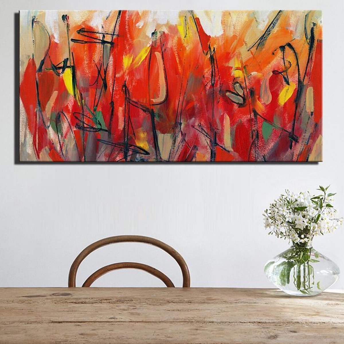 Allernieuwste Canvas Schilderij Moderne Abstracte Bloemen in Rood - Modern  -... | bol.com