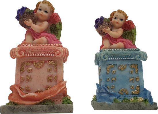 Opbergdoosjes met deksel en engeltjes decoratie – set van 2 kleine doosjes 14 cm hoog polyresin | GerichteKeuze