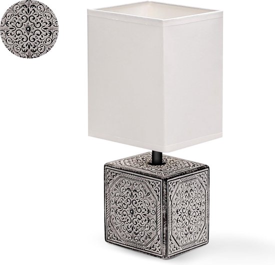 Aigostar Tafellamp 130200PUH - Keramiek - Lamp met witte kap en donkere voetstuk - H30 cm