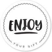 Stickers rond Enjoy zwart wit cadeaustickers sluitstickers sluitzegels Enjoy Your Gift 4,5 cm set 10 stuks